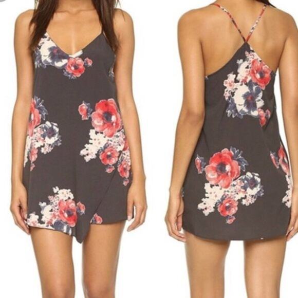 Intimately Free People Cascades Grey with Floral Print Slip Dress - Small - Picture 1 of 10